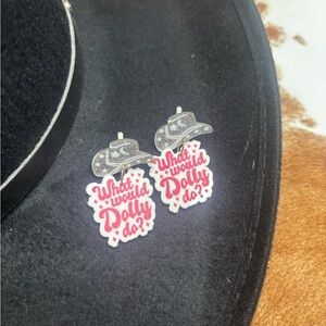 Cowboy Hat Earrings with Red Text